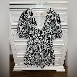 Zebra Print V-Neck Puff Sleeve Dress